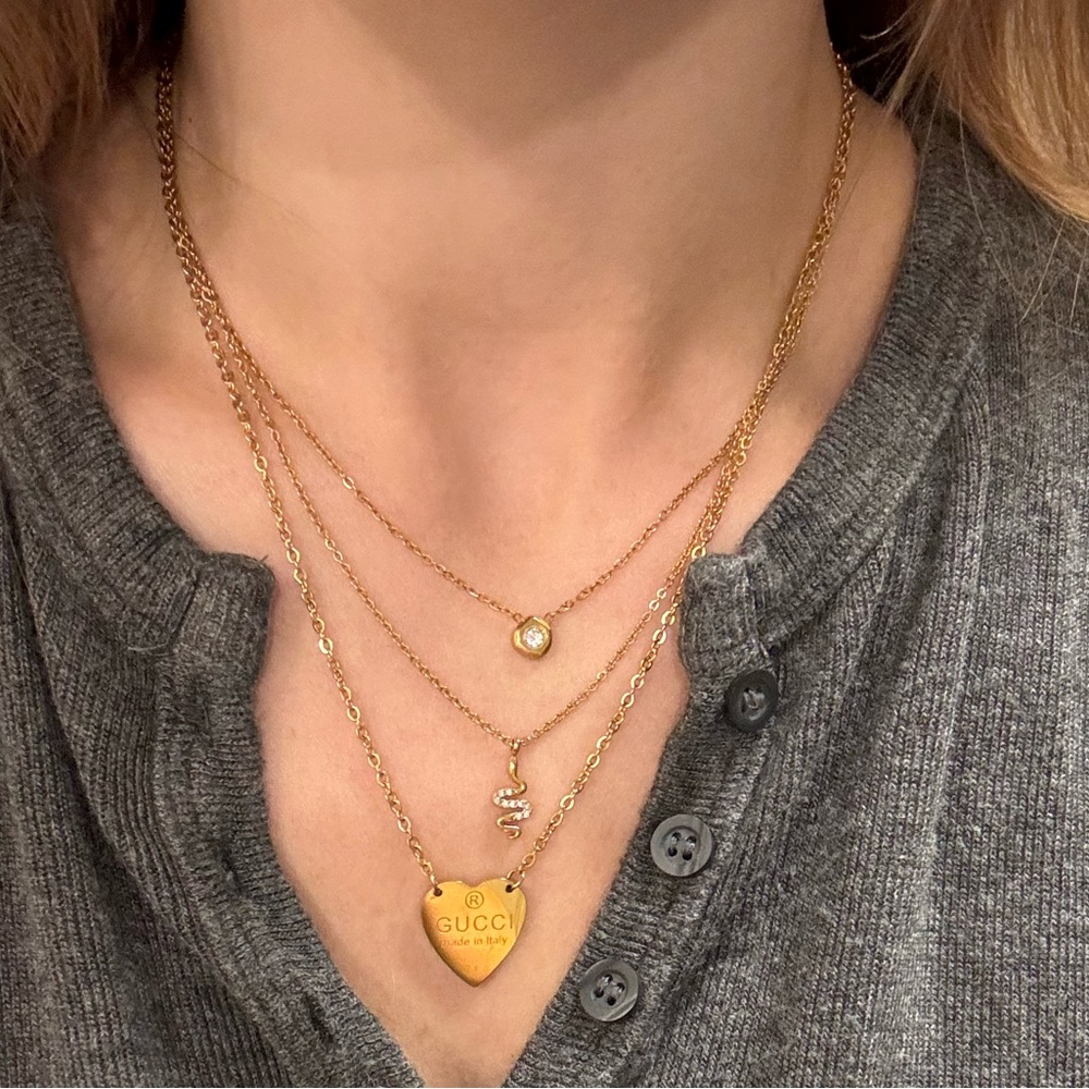 Gold stainless steel necklace with cz stone geometric shape dainty and delicate